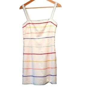 Forever 21 White Sundress Multi Color Zig Zag Trim Size Small
